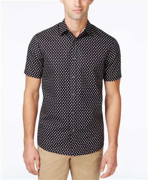 michael kors short sleeve mens shirt white navy pattern|Michael Kors Casual Button.